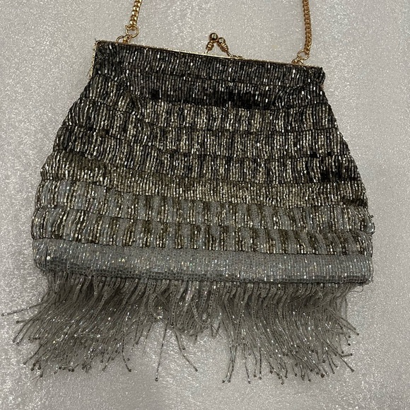 Zara Multi Color Heavily Beaded Fringe Evening Shoulder Bag Hand Pouch Pouch - Picture 4 of 10